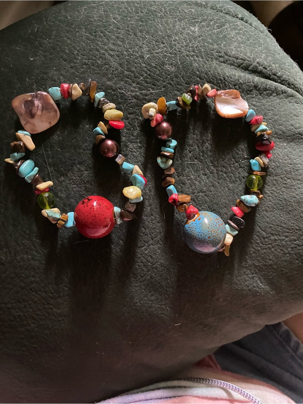 Handmade Multi-Color Beaded Stretch Bracelet with Turquoise Chips